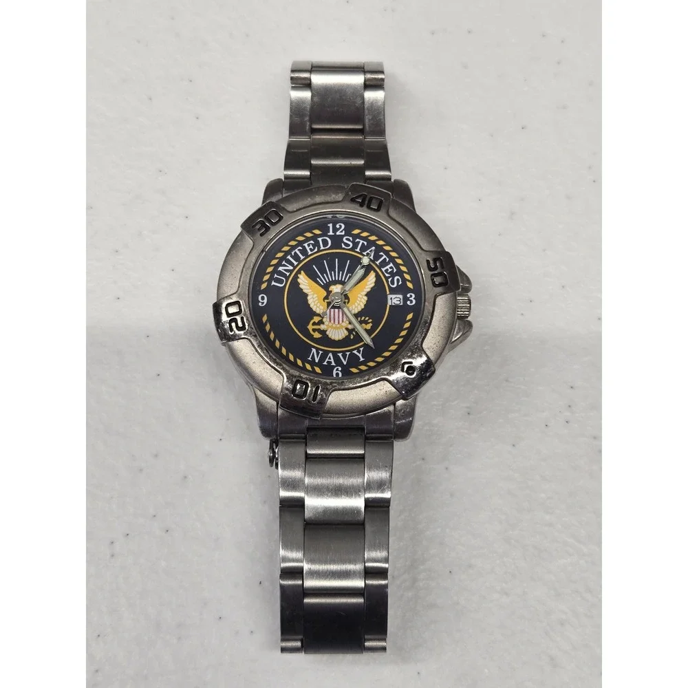 United States Navy Watch Mens Silver Tone Stainless Steel Japan Quartz Date Dial